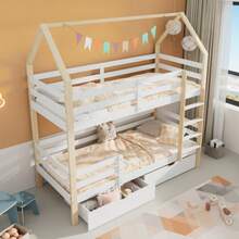 Double Bed, House Shape, Large Drawers, Pine Family Bed, 90 X 200 Cm, Without Mattress [Old SKU: 32269234aaw] - White - View 6