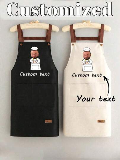 1pc Customized Kitchen Cooking Apron, Customizable Printed Apron - Personalized Cooking Apron, Customized Logo Apron, Chef Apron, Customized Name Apron, Suitable For Bakers, Grillers, Kitchen Apron, Modern Oil-Proof Polyester Apron, Black Kitchen Apron, Suitable For Gardening, Kitchen And Housework, Ideal Gift For Mother's Day, Wedding Season, Graduation
