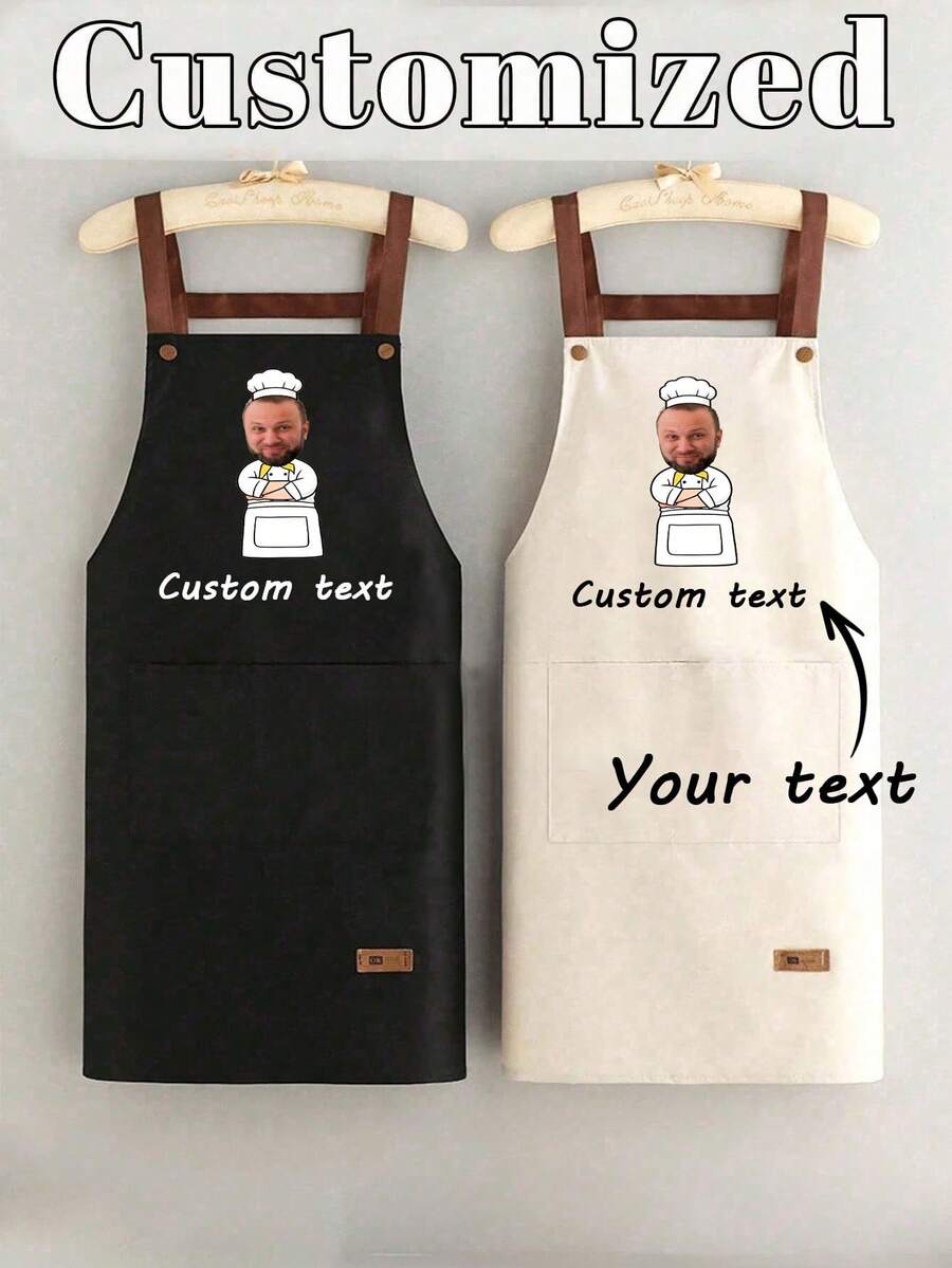 1 pieza Delantal de cocina personalizado, Delantal impreso personalizable - Delantal de cocina personalizado, Delantal con logotipo personalizado, Delantal de chef, Delantal con nombre personalizado, Adecuado para panaderos, asadores, delantal de cocina, Delantal de poliéster moderno resistente al aceite, Delantal de cocina negro, Adecuado para jardinería, cocina y tareas del hogar, Regalo ideal para el Día de la Madre, temporada de bodas, graduación - Multicolor - Ver 1