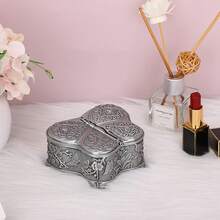 Butterfly Design Metal Jewelry Box, Vintage Trinket Storage Chest, Ring Earrings Necklace Organizer, Large Decorative Box - Bạc - Xem 2
