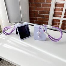Luxury Purple Smooth Phone Case With Cloud Protable Strap Compatible With Samsung Galaxy ZFlip7 Z Flip6 ZFlip 5 Zflip6 Zflip5 Shockproof Back Cover, Phone Case Compatible With Motorola - Màu tím hoa cà - Xem 11