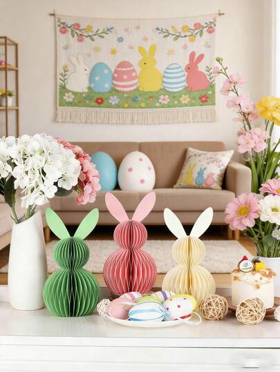 Giá đỡ trưng bày hình tổ ong trang trí bàn tiệc Phục Sinh hình thỏ đáng yêu, trang trí tiệc ngày lễ, trang trí mùa xuân, trang trí sân vườn ngày Valentine.