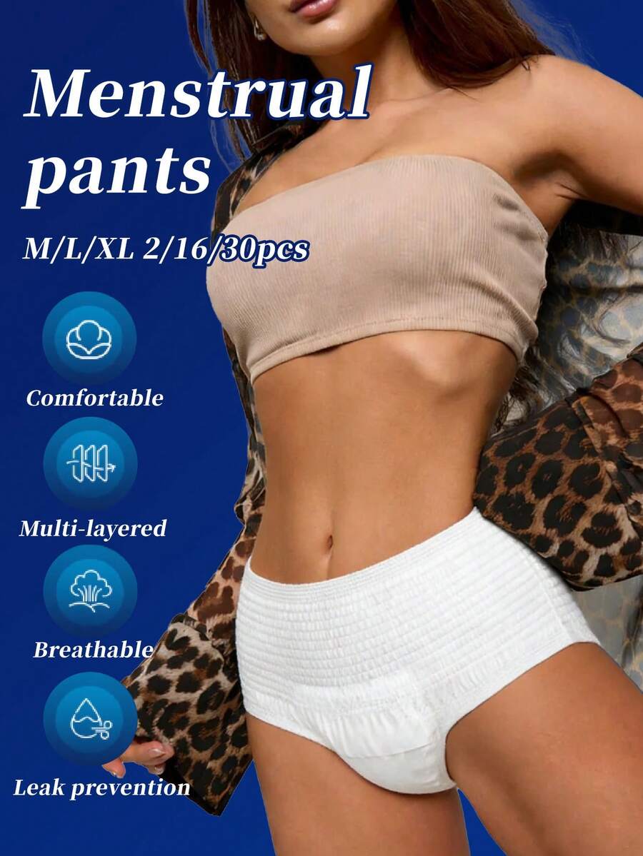 2/16/30pcs, Panty-Style Sanitary Napkins, Period Panties, Disposable Underwear, Super Absorbent, Patented Design, Refreshing And Comfortable, 3D Protective Barrier, Leak-Proof, Breathable, Highly Absorbent, Odor-Eliminating, For A Restful Night's Sleep, Suitable For Business Trips, Menstruation, Postpartum, Post-Operative Care, And Travel. - White - View 1