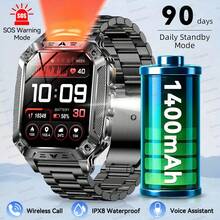 KENPANG GUHUAVMI Smartwatch da 2,01" per uomo, per sport all'aperto, batteria super grande da 1400mAh, torcia LED, torcia SOS, oltre 100 modalità sportive, contapassi, distanza, consumo di calorie, tracker fitness, chiamate Bluetooth, assistente vocale, promemoria, impermeabile IP68, adatto per iOS e Android, regalo ideale per Natale e San Valentino - Multicolore - Visualizzare 2