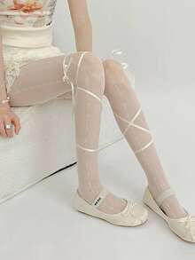 洛丽塔风格透明过膝长袜，系带设计，可爱又性感，夏季款 - 彩色 - 查看 6