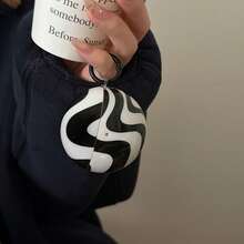 Minimalist Black Asymmetrical Line Zebra Pattern Earphone Case Compatible With Huawei Freebuds 7i, Freebuds 2, Freebuds SE3, Freebuds 5i, Buds Pro 3, Cute Korean Style Earphone Case - Black - View 2