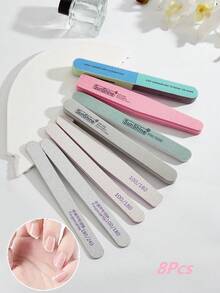 6支/8支装专业半月形、直形、菱形指甲锉，双面可用，可水洗，木质，双面木质指甲锉，适用于天然指甲，专业级，可重复使用，美甲，修脚，弧形 - 彩色 - 查看 1