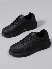 36-45码男女通用厚底系带休闲运动鞋，白色，多功能软底学生滑板鞋，防滑耐穿 - 黑色 - 查看 6