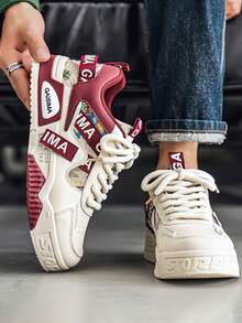 2026 Spring New Men's Breathable Low-Top Fashion Versatile Retro Platform Casual Sneakers - Burgundy - View 4