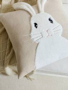 1件复活节米色兔子刺绣抱枕套，3D兔耳装饰靠垫套，适合室内装饰，春夏枕套，不含枕芯 - 卡其色 - 查看 8