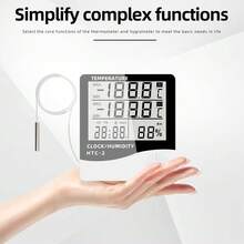 Nhiệt kế và ẩm kế kỹ thuật số LCD HTC-2, thiết bị đo nhiệt độ và độ ẩm trong nhà/ngoài trời, trạm thời tiết có đồng hồ. - Nhiều màu - Xem 9