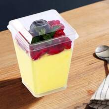 60毫升/120毫升/150毫升/190毫升透明慕斯杯，方形塑料甜点杯，蛋糕冰淇淋布丁杯，适用于生日、派对、婚礼和装饰 - 白色 - 查看 11