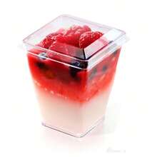 60毫升/120毫升/150毫升/190毫升透明慕斯杯，方形塑料甜点杯，蛋糕冰淇淋布丁杯，适用于生日、派对、婚礼和装饰 - 白色 - 查看 9