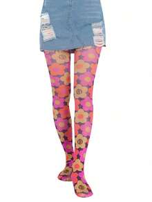 Women Sheer Tights Control Top Pantyhose Y2k Tie Dye Mesh Tights Fishnet Sockings Leggings - 粉色 - 查看 1