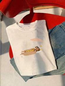 Women's Summer Y2K Spicy Puppy Print Casual Simple Everyday Slim Fit Round Neck Short Sleeve T-Shirt Top Women's Summer Cute Top White - White - View 6