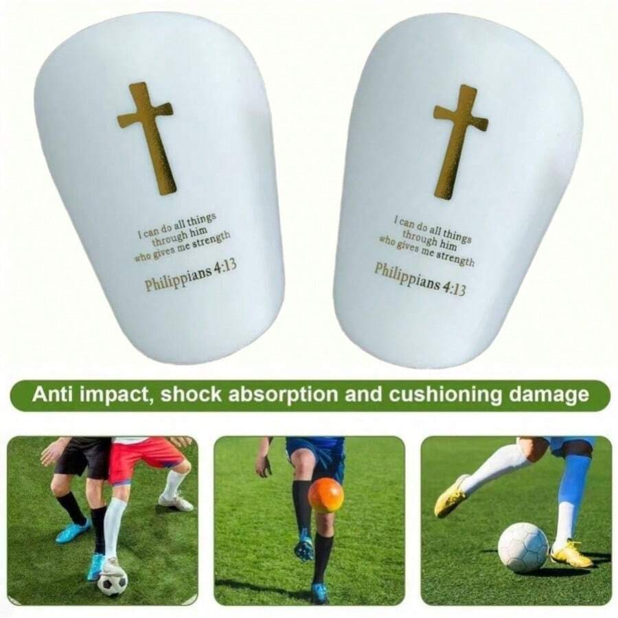 1 Pair Football Mini Shin Guards, Golden Cross Pattern, Unisex Thick Sports Protective Gear, Sturdy Anti-Collision, Leg-Fitting Design, Suitable For All Seasons - Golden Cross - View 1