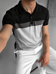 Simple Studio | New Summer Men's Colorblock Splice Element Casual Short Sleeve T-Shirt | Suitable For Summer Wear | Comfortable & Breathable | Leading Fashion - Grey - View 4