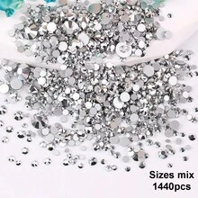 SS6 2MM-SS30 6.4MM, 7 Sizes, Non-Hot Fix, Adhesive Round Flat Bottom Glass Crystal Rhinestones, Multi-Color Crystal Gemstone Jewelry Beads DIY Glass Stone Diamond Design Accessories, Glitter Nail Art Stickers Decoration, Suitable For Phone Cases, Clothes, Bags, Shoes, Crafts - Multicolor - View 65
