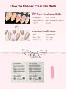 10pcs/Set Handmade Delicate French Floral Nail Art Stickers, 3D Floral Nail Decals Set, Shell & Seashell Nail Art Stickers, Artificial Nails For Women & Girls Daily Wear - 玫紅色 - 查看 6