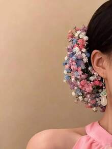 女士时尚甜美优雅彩色雏菊仿真花U型发夹，适合日常佩戴，居家、学校、海滩、工作、派对、节日、生日、返校、大学风、新年、情人节、母亲节、婚礼、音乐节、春夏秋冬等各种场合，发夹、发卡、发饰、头饰、发卡 - 彩色 - 查看 2