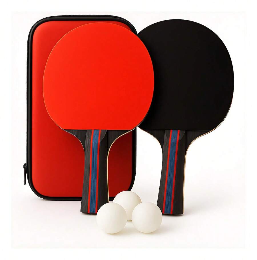 TendenciaPack de 2 raquetas de ping pong Diversiones Bago Kit 2 Raquetas y 3 pelotas roja/negraCalidad premium - Rojo/Negro - Ver 1
