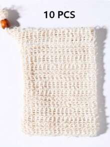 1/5/10pcs Jute Soap Bags, Drawstring Soap Pouches, Soap Saver Bags, Knotted Bathing Soap Bags, Easy Lathering And Drying, Bathroom Accessories - White - View 14