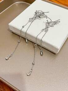 1对蝴蝶翅膀长流苏耳夹，配珍珠链，长度和珠子数量随机。 - 銀色 - 查看 2