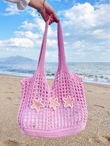 2026 Fashion Spring/Summer Women's Retro Vacation Style Beach Bag, Hand-Woven Shoulder Strap Crochet Large Capacity Bag, Foldable, Hollow Out Elegant Women's Tote Bag, Travel Essential, Suitable For Dating, Outings, Shopping, Vacation Must-Have, Cruise Essential, Perfect As A Mother's Day Gift, Valentine's Day Gift, Or Teacher's Day Gift. - Multicolor - View 8