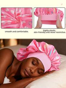 1 chiếc mũ ngủ bằng vải satin họa tiết bướm, thích hợp để đội hàng ngày. - Màu Hồng  San hô - Xem 3