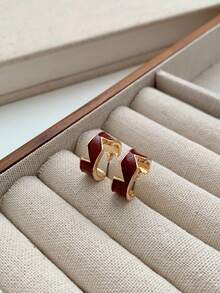1 Pair Retro Red Geometric Hoop Earrings, Simple Design Suitable For Daily Wear For Women - Red Earrings - View 4