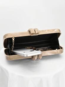 1pc European & American Style Women's Acrylic Evening Clutch Bag, Box Design With Rabbit Teeth Clasp, Handbag/Shoulder Bag For Party, Wedding, Valentine's Day, Random Pattern - Gold - View 7