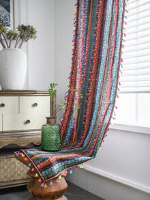 1pc Colorful Metallic Printed Bohemian Style Rectangular Tassel Decorative Curtain, Suitable For Bedroom, Living Room, Dining Room, Kitchen, Cafe, Entryway, All Season Home Window Curtain - Multicolor - View 1