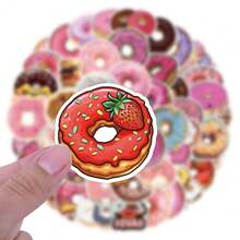 55 Pieces Of Donut Stickers Featuring Cartoon Designs, Suitable For Use On Water Bottles, Laptops, Mobile Phones, Scrapbooks, Diaries, Card Making, And DIY Handicrafts. - Multicolor - View 10