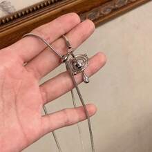 1pc Fashionable Teardrop Rhinestone Planet Necklace, Elegant Design Suitable For Wedding, Party And Daily Wear - Multicolor - View 1