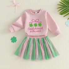 2Pcs/ Set Toddler Baby Girl St Patricks Day Outfit Lucky Charm Sweatshirt And Tulle Tutu Skirts Set Cute Infant Irish Clothes  St Patricks Day Gifts For Kids - 粉色 - 查看 8