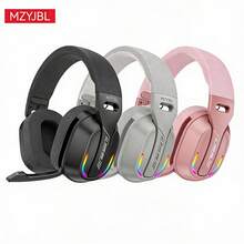 MZTJBL Over Ear Headset Bluetooth5.4 Wireless Stereo Gaming B500 Earphones Built-In Mic RGB Light Low Latency Headphones For PC - Pink - View 1