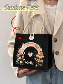 Customizable Tote Bag, Personalized Teacher's Day Gift, Mother's Day Gift, Lightweight Large Capacity Casual Fashionable Suitable, Suitable For Wedding, Birthday, Beach, Holiday, School Bag - Multicolor - View 2