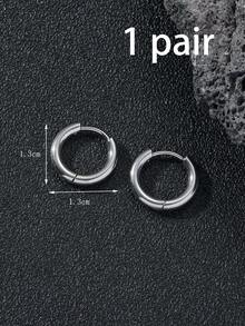 2只男士光滑不锈钢圈形耳环（消耗品） - 銀色 - 查看 6