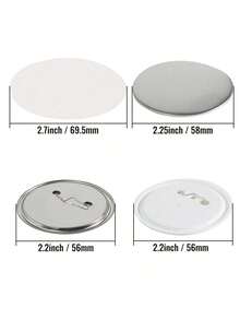 500 Sets 2.25 Inch 58mm Pin Back Button Parts For Button Maker Machine, DIY Round Button Badge Parts, Set Includes Metal Top, Plastic/Metal Button, Clear Film, And Blank Paper For Gifts Presents - White - View 10