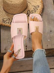 2023新款平底休闲拖鞋，带皮带扣，女士软底沙滩拖鞋 - 淺粉色 - 查看 1