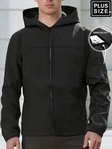 Winter Outdoor Sports Casual Solid Color Zip-Up Hooded Thick Jacket, Suitable As Gift For Boyfriend, Friend, Husband, Father's Day - Black - View 3
