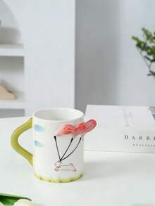 1 chiếc cốc cà phê bằng gốm vẽ tay hình hoa tulip và thỏ, thích hợp dùng cho trà chiều. - Nhiều màu - Xem 1