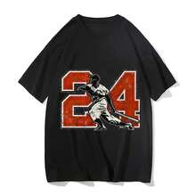 Camisetas Willie Mays, camisetas gráficas, camisetas lisas, camisetas altas para mujeres, camisetas de manga corta, camisetas personalizadas, ropa unisex de gran tamaño - Negro - Ver 7