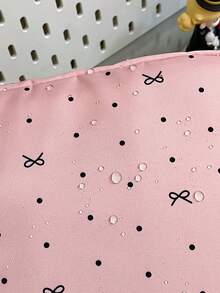 1pc Pink Nylon Casual Chic Bow Dot Print All-Over Cartoon Letter Patch Drawstring Multi-Pocket Large Capacity Foldable Water-Resistant Smooth Zipper Backpack (No Plush Pendant Plush Badge), Suitable For Spring/Summer Hot Selling, Suitable For High School Students, Versatile Use For School, Commute, Outdoor Travel, Also Can Be Used As Holiday Gifts, Can Hold Books, Pencil Case, Cosmetic Bag, Cosmetic Box, Suitable For Family, Gifts, Vacation - Pink - View 6