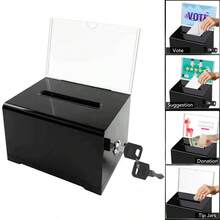 Acrylic Donation Box With Locks &Sign Holder Ballot Suggestion Box Voting Box - Black - View 5