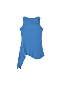 Áo croptop không tay kiểu Thái Dopamine dành cho nữ, thiết kế mùa hè, thắt eo, hở vai, phong cách thường ngày. - Màu xanh lam - Xem 5