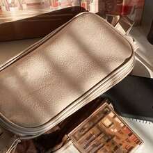 Beige Waterproof PU Leather Multifunctional Makeup Bag Double-Layer Large Capacity Portable Travel Cosmetic Bag Toiletries Storage Bag With Handle For Woman Dividers PU Makeup Bag Brush Storage Bag Men Business Wash Bag Makeup Bags Makeup Organizer Make Up Organizer Makeup Storage Back To School Supplies Make Up Bag,Travel Essential,Summer Bag,Summer,Bridesmaid Gifts,Mother's Day,Mom,Mother's Day Gift,Flower,Jewelry,Mother's Day Decorations,Mother's Day Party Supplies,Women,Pink,Gift Set - Light Grey - View 3