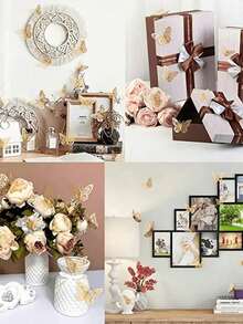 1/12Pcs/24Pcs Hollow Butterfly Wall Decals 3D Butterflies Stickers DIY Removable Refraction Shiny Gold Silver Multicolor Art Decor For Girls Bedroom Wedding Decoration Living Room Home Decor Gifts Birthday Graduation School Decor School Surprise Dormitory Decor Back To School Room Decor School Supplies , Valentine's Day, Cakes Bouquets Decorations - Silver - View 7