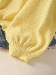 Pretty and Ole Cardigan basique jaune à col rond, ample et décontracté, grande taille - Jaune citron - Voir 5