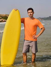 KEFITEVD Men's Rash Vest Rash Guard UV Shirts UPF 50+ Swim Top Short Sleeve Quick Dry T-Shirt For Surfing Running Hiking - Fluorescent Orange - View 7